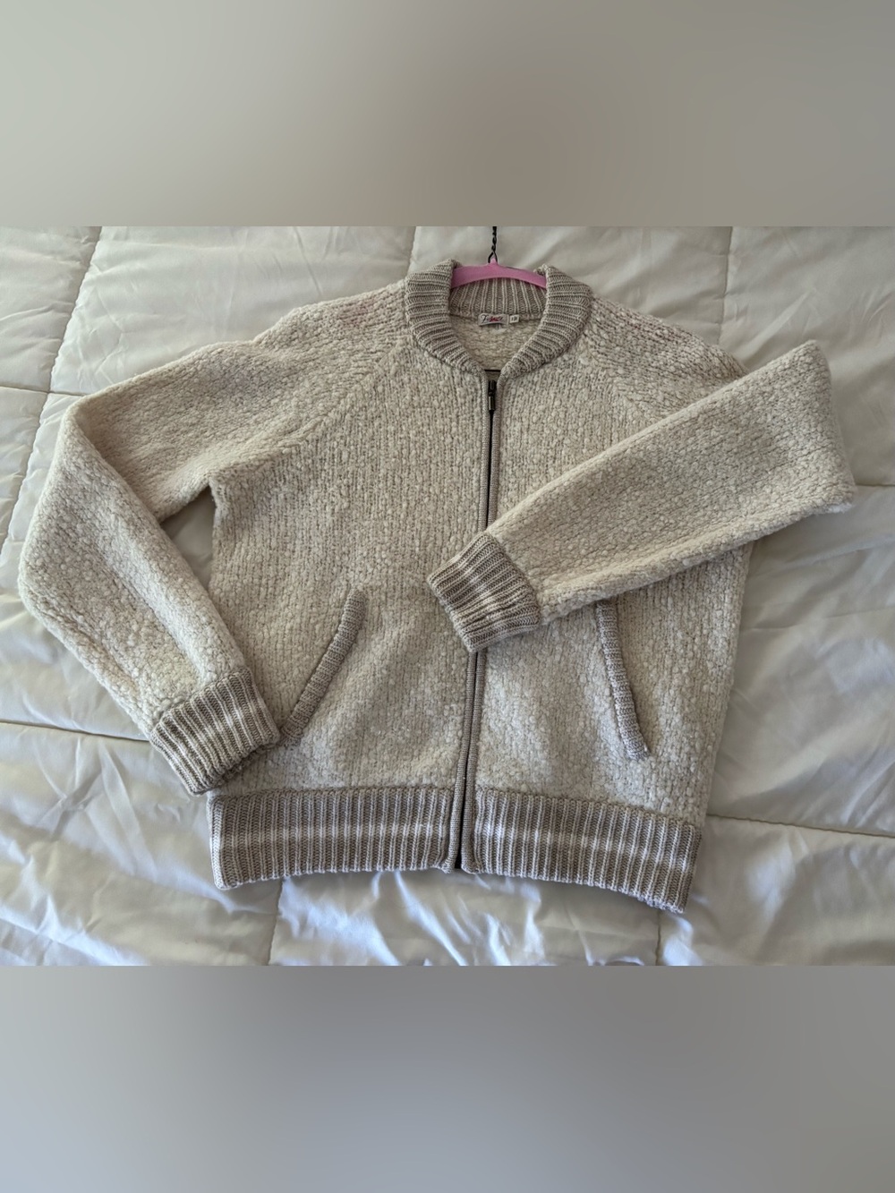Faherty Cream Zip-Front Knit Cardigan